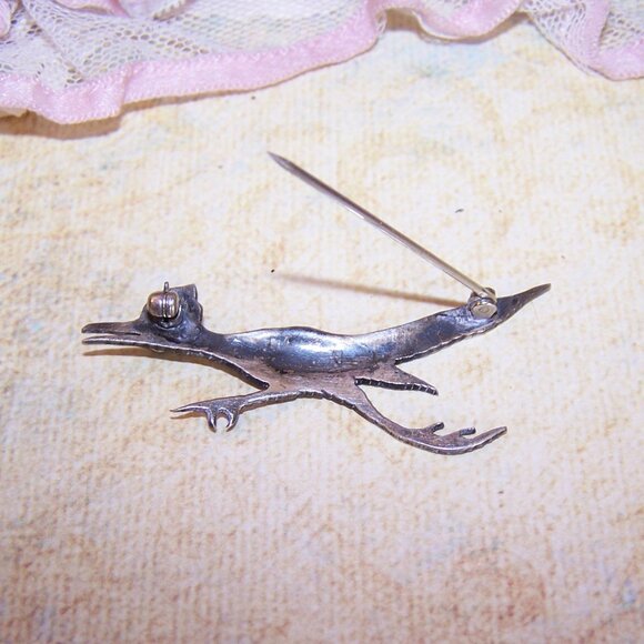 Vintage Native American Sterling Silver Roadrunner Pin Brooch - Turquoise Eye - Picture 9 of 9